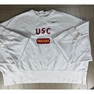 USC Trojans Nike Sweatshirt Women Medium White  Football Oversize Crop Pullover